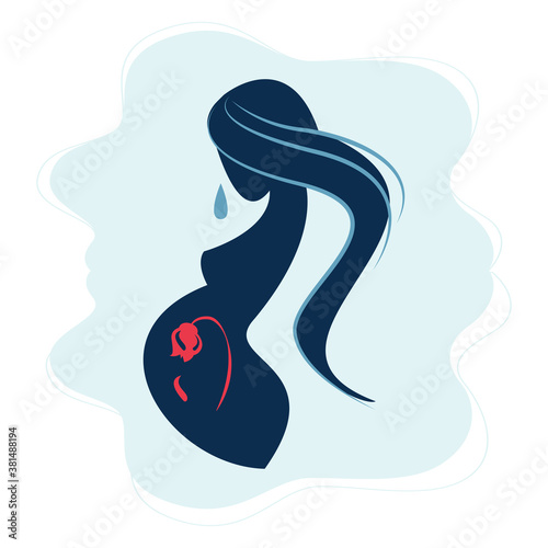 pregnancy loss, abortion, Miscarriage concept. Woman is crying in hospital or clinic. She lost her child. Flat Vector illustration.