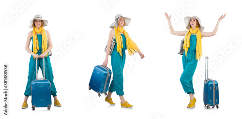 Woman ready for summer holiday isolated on white