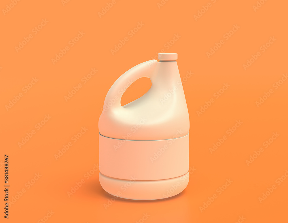 white plastic bleach container on yellow orange background, flat colors, single color, 3d rendering, against covid-19 - obrazy, fototapety, plakaty 