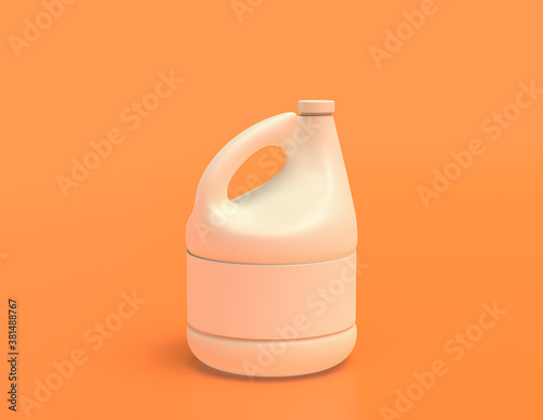 white plastic bleach container on yellow orange background, flat colors, single color, 3d rendering, against covid-19 photo