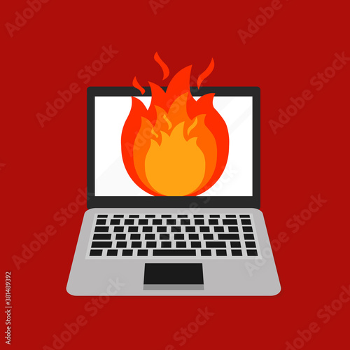 Vector abstract illustration of a computer on fire.