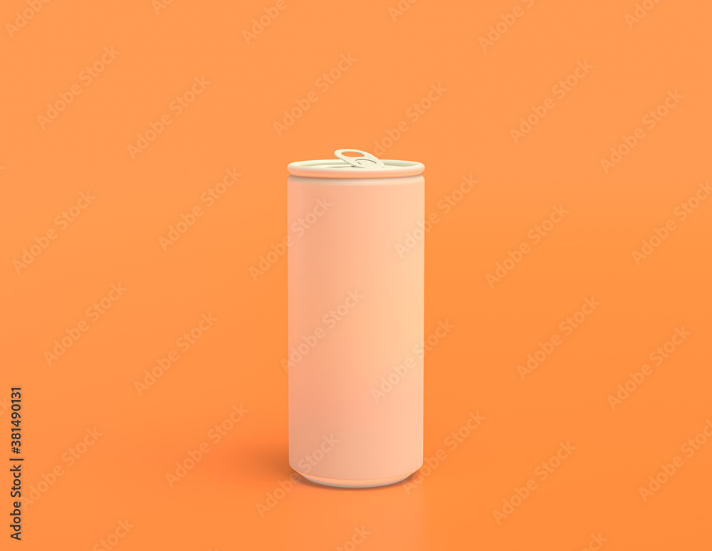 flat color white plastic tall soda can in yellow orange background, monochrome, single color, 3d rendering flat color white plastic tall soda can in yellow orange background, monochrome, single color, 3d rendering