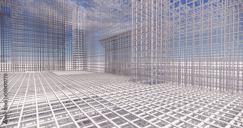 Quadro su tela 3D BIM model of reinforcement framework of the building