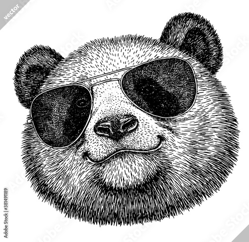 black and white engrave isolated panda vector illustration