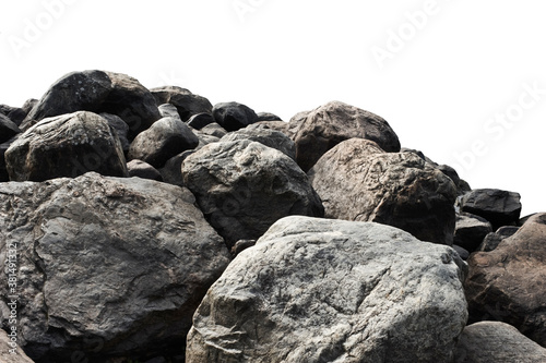 Heap of dark stones isolated on white background