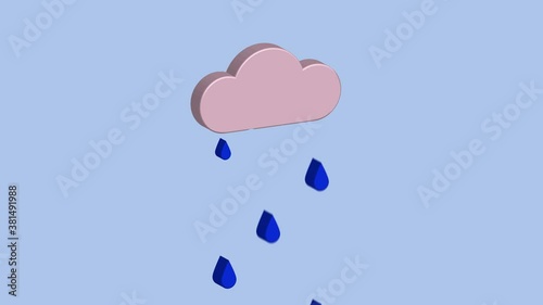 Animated drops of rain from cloud with lightning.