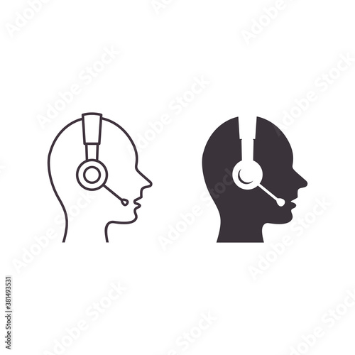 Call center icon Vector. Head profile silhouettes with headphones