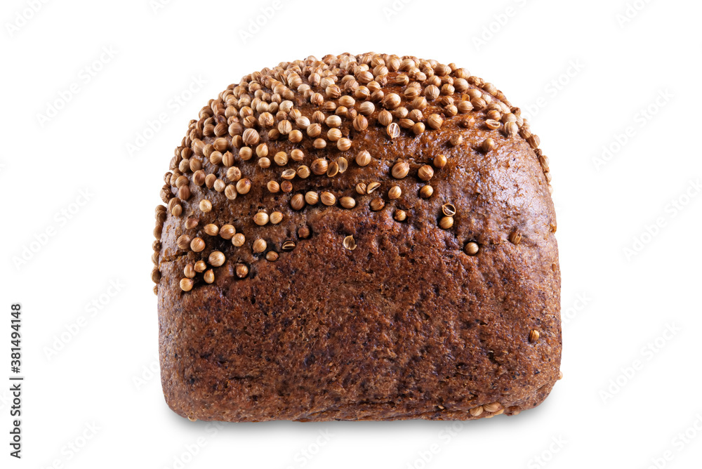 Rye bread with coriander sprinkled on a white isolated background Rye bread with coriander sprinkled on a white isolated background