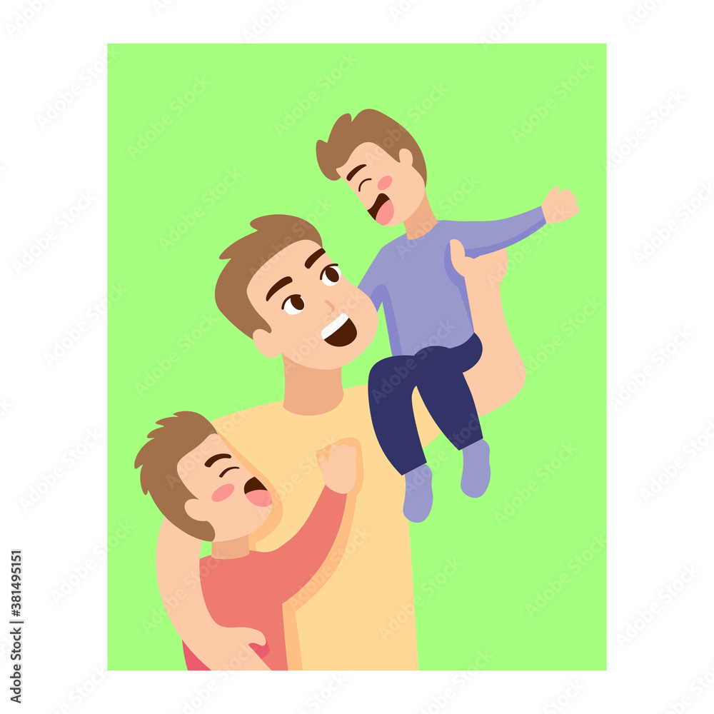 Isolated father day sons baby cartoon - Vector Isolated father day sons baby cartoon - Vector