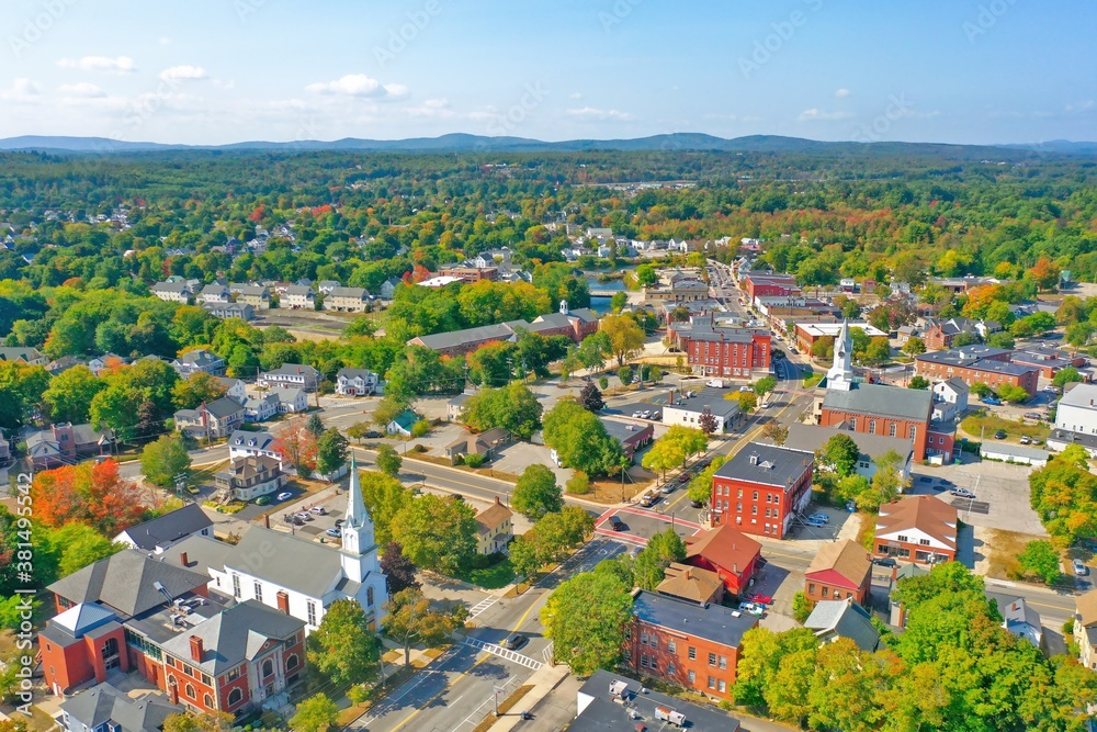 Aerial Drone Photography Of Downtown Rochester, NH (New Hampshire) During The Fall