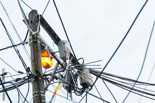 Public lighting pole in a popular neighborhood in the city of Medellin Colombia.