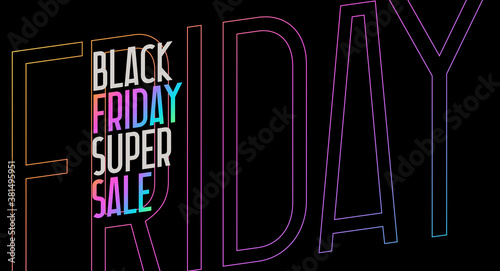 Black Friday Sale. Modern Poster, banner for advertising and branding. Cover and brochure. header for website. Holographic color text. Hologram Gradient Font. Vector illustration
