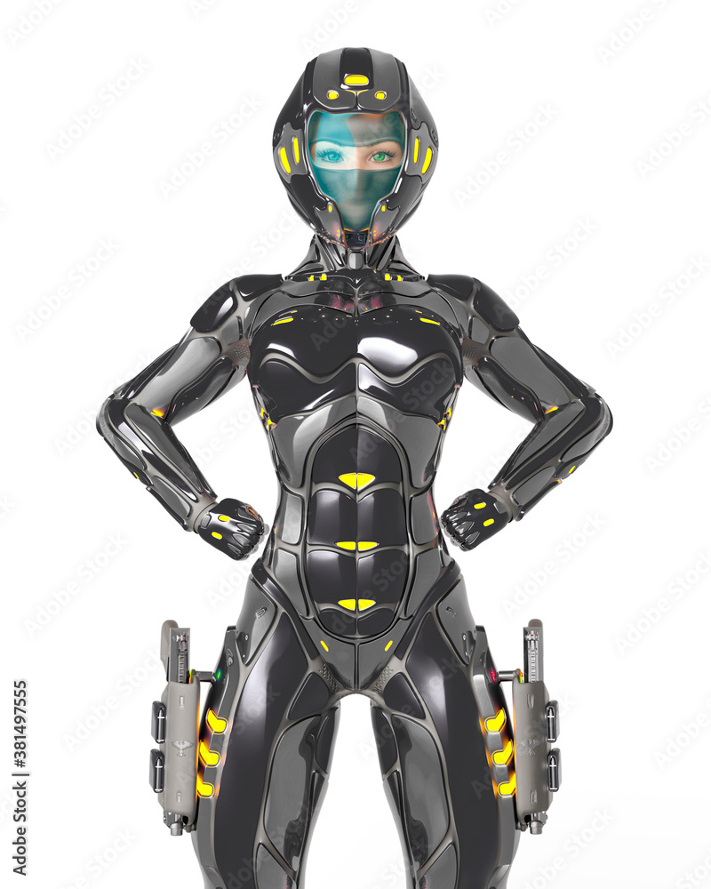 astronaut girl on sci-fi suit is doing a superhero power pose astronaut girl on sci-fi suit is doing a superhero power pose