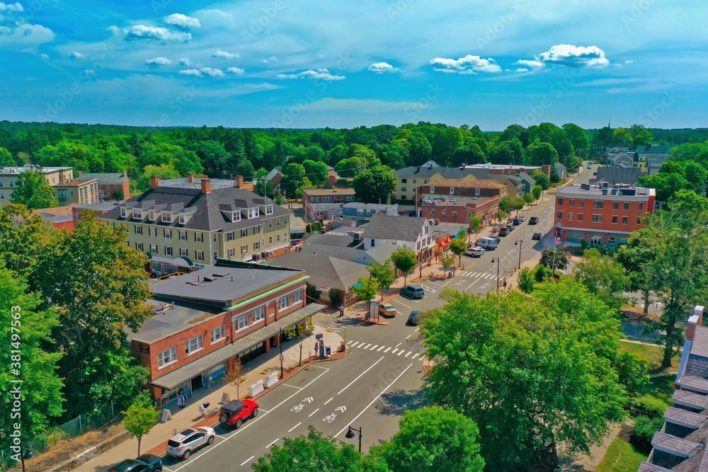 Aerial Drone Photography Of Downtown Durham, NH (New Hampshire) During The Summer