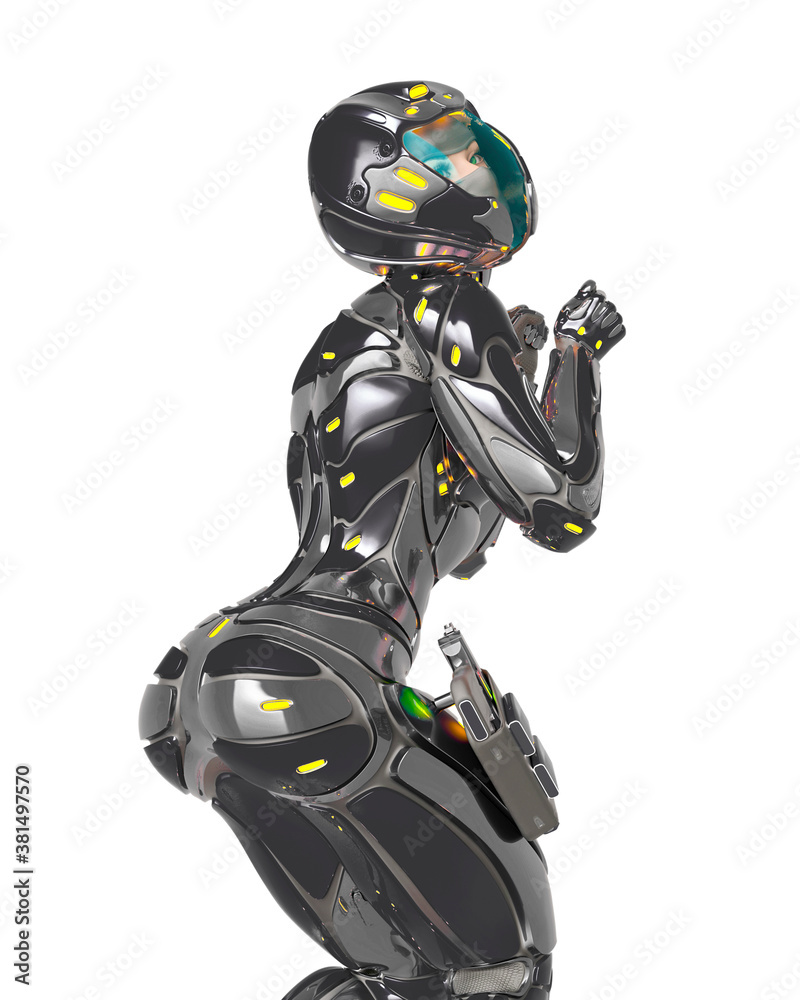 astronaut girl on sci-fi suit is doing a sweet pin up pose astronaut girl on sci-fi suit is doing a sweet pin up pose