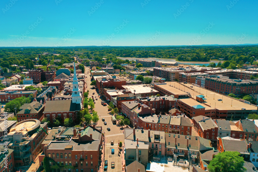 Aerial Drone Photography Of Downtown Portsmouth, NH (New Hampshire) During The Summer