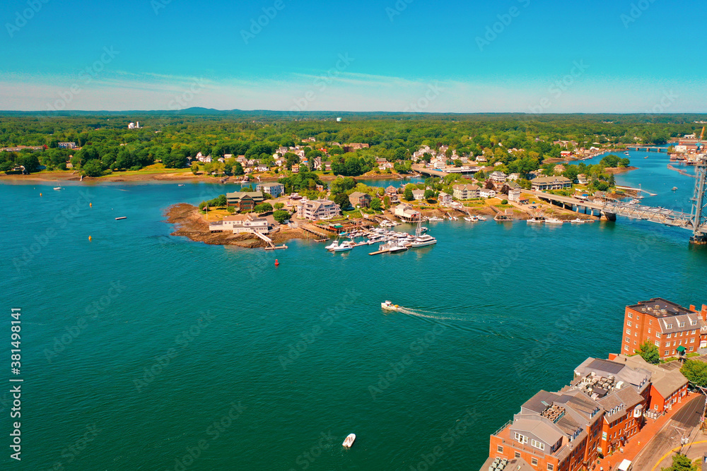 Aerial Drone Photography Of Downtown Portsmouth, NH (New Hampshire) During The Summer