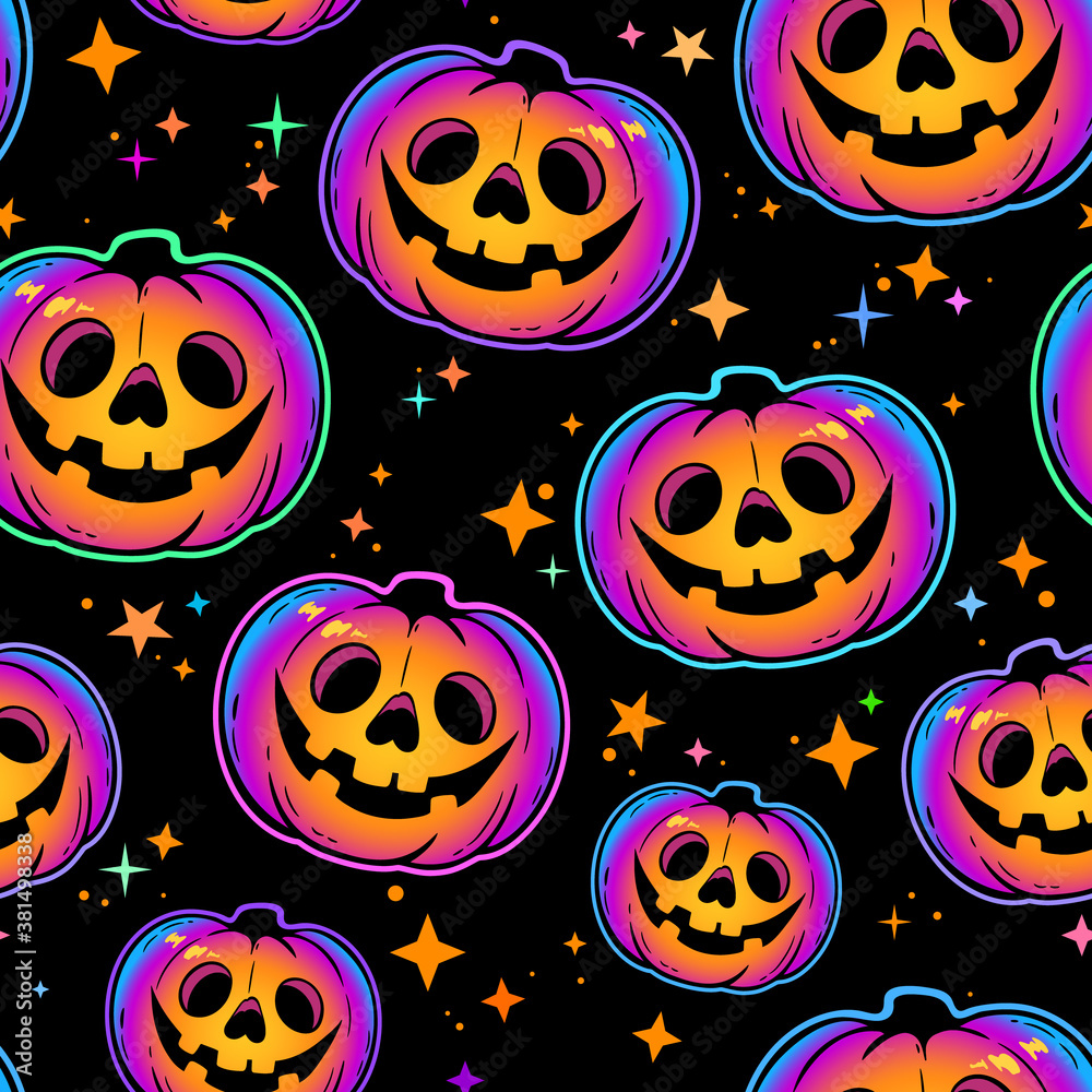 Fototapeta premium seamless pattern of cool multicolored haloween pumpkins
