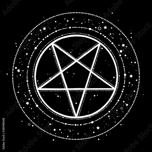 mystical pentagram and round frame of stars