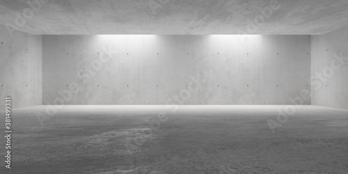 Abstract empty, modern concrete walls hallway room with indirekt ceiling lights in the back - industrial interior background template © Shawn Hempel
