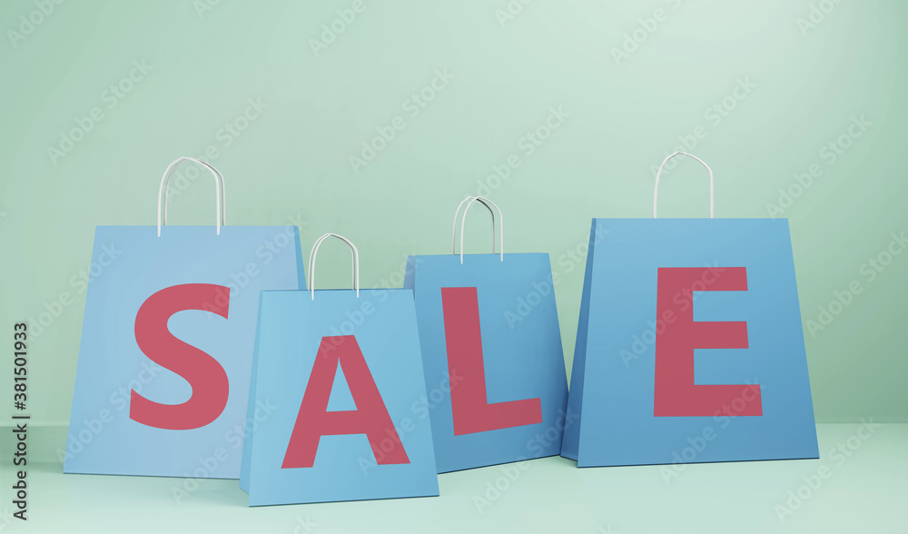 3D render sale with shopping bag isolated background. 3D illustration 3D render sale with shopping bag isolated background. 3D illustration