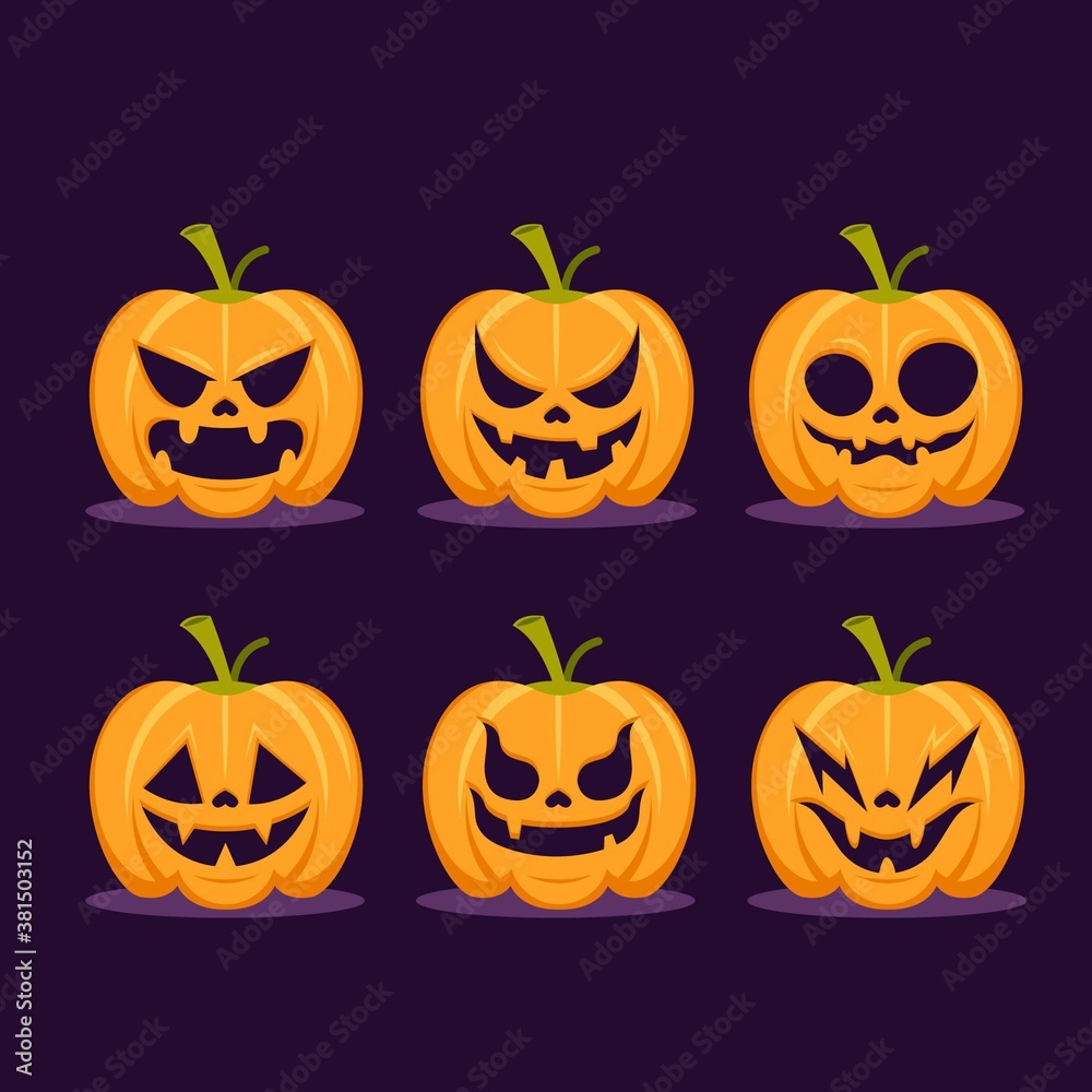 Collection of halloween pumpkins flat design free vector Collection of halloween pumpkins flat design free vector