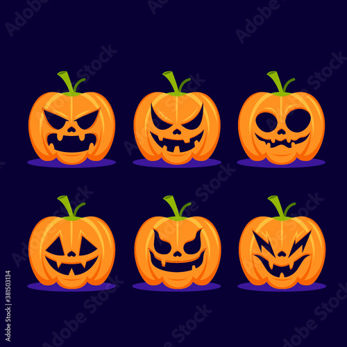 Collection of halloween pumpkins flat design free vector