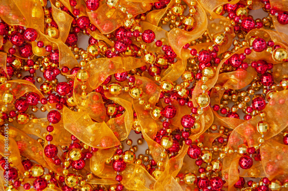 Fototapeta premium New Year's red and yellow garland. Christmas background