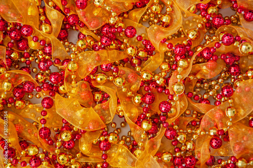 New Year's red and yellow garland. Christmas background