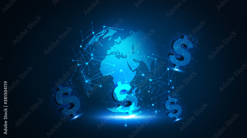 money transfer in digital world, business and technology concept 3D illustration money transfer in digital world, business and technology concept 3D illustration