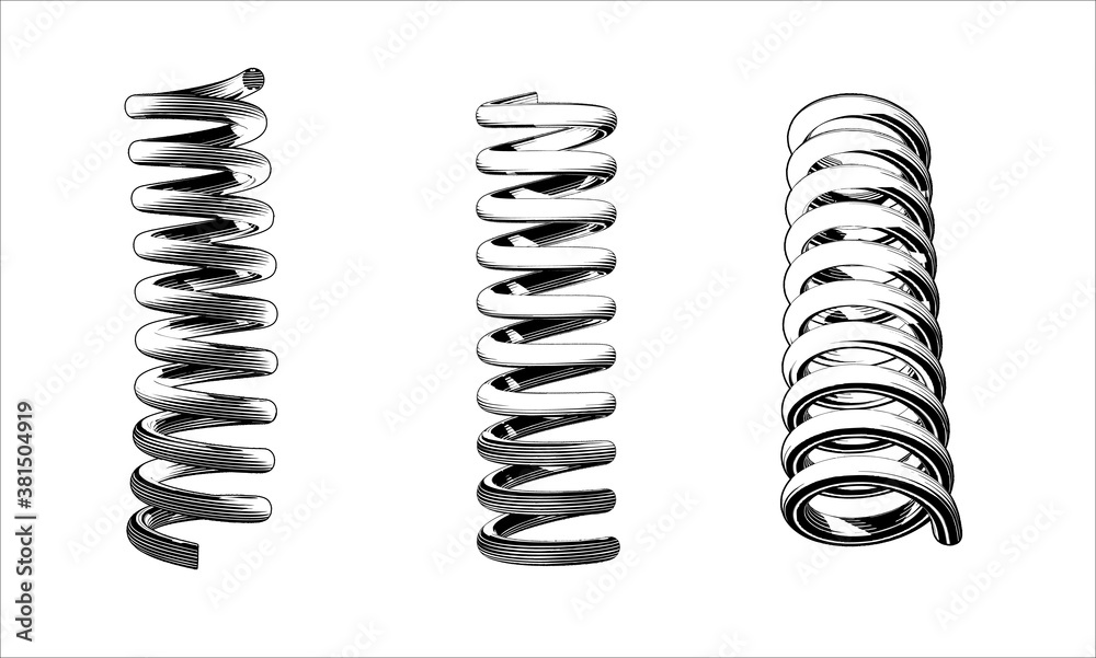 Engraving drawing compression spring isolated on white BG Stock Vector