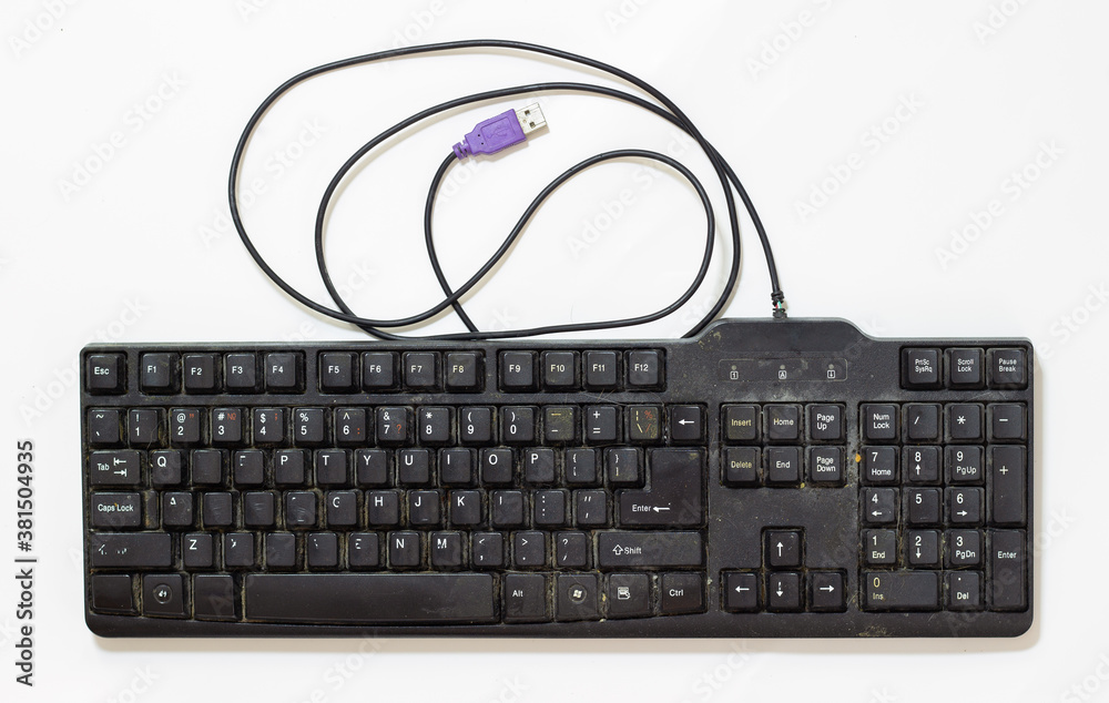 Dirty keyboard. Black computer keyboard very dirty Dirty keyboard. Black computer keyboard very dirty