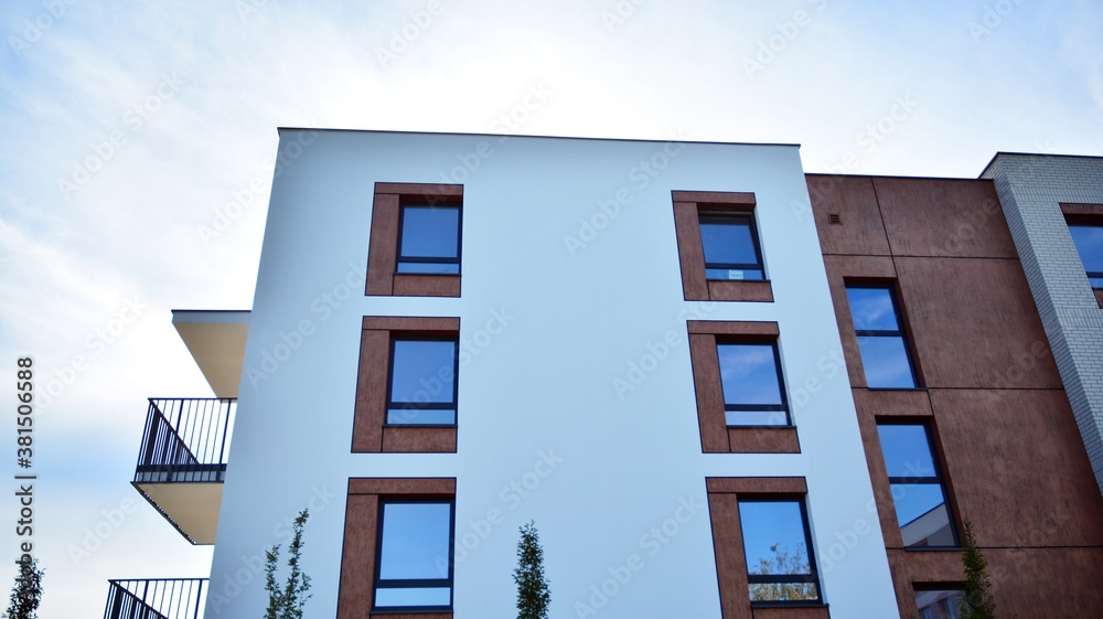 Futuristic square architecture of apartment building for real estate with big windows. Futuristic square architecture of apartment building for real estate with big windows.