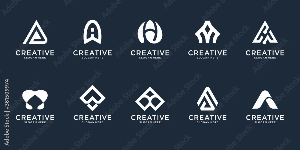 Set creative collection letter A logo design template. icon for technology, internet, digital. Set creative collection letter A logo design template. icon for technology, internet, digital.