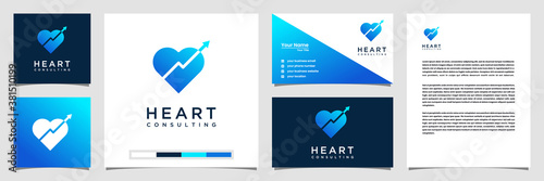 Creative heart chart logo inspiration template. logo business card and letterhead