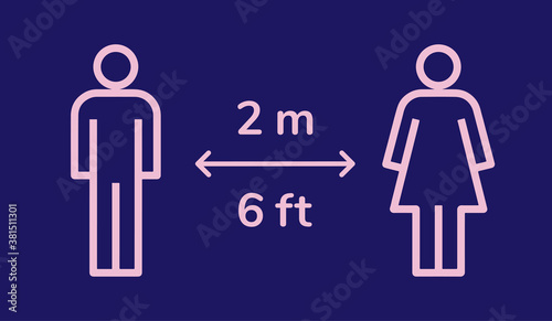 Social distancing 2m metre 6ft feet distance graphic icon illustration for Coronavirus Covid-19 quarantine pandemic epidemic