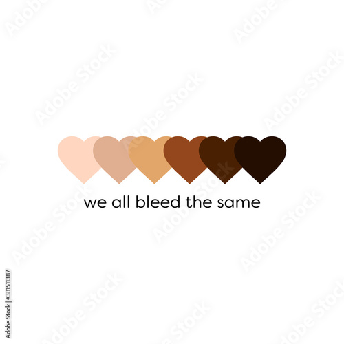 Black lives matter BLM anti racism racial equality skin tone hearts vector design for protest and activism against racial injustice and police brutality