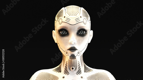 Artistic 3D illustration of a female cyborg