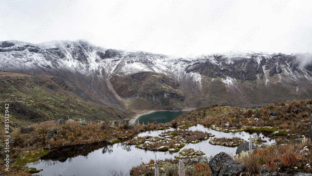 Lakes and mountains in Los Nevados national natural park in Colombia