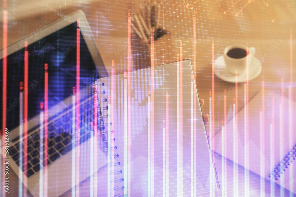 Double exposure of businesswoman hands typing on computer and forex chart hologram drawing. Financial analysis concept. Double exposure of businesswoman hands typing on computer and forex chart hologram drawing. Financial analysis concept.