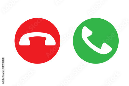 Phone buttons. Accept and reject the call. Green and red mobile phone button. Vector illustration. Stock image.