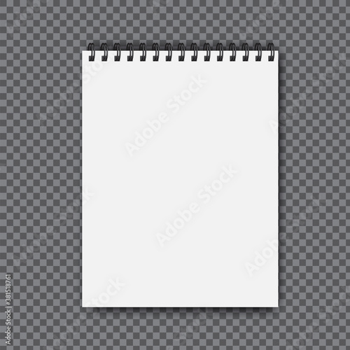 Spiral notepad at the top. Blank notebook for notes. Album for drawing. Vector illustration. Stock image.