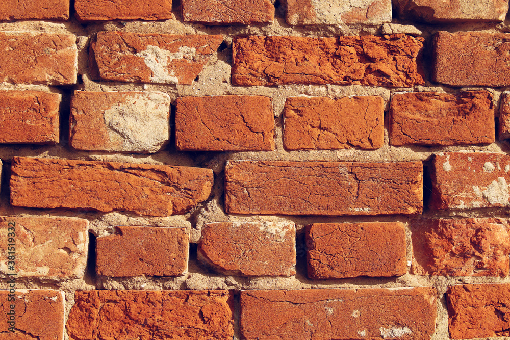 Obraz premium Old red brick wall. Close-up. Background. Texture.