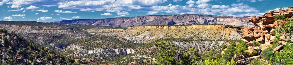 Escalante Petrified Forest State Park views from hiking trail of the surrounding area, lake and trees. Utah. United States.