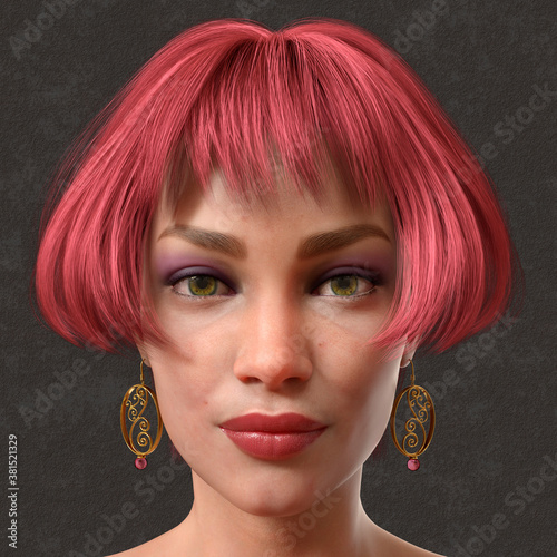 Beautiful young girl portrait digital 3d illustration