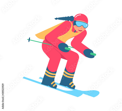 People in mountain ski school