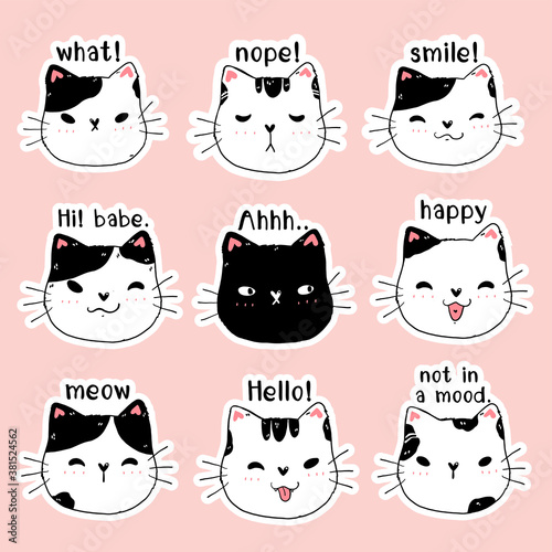 cute face kitten cat printable sticker set for planner, bullet journal, sticker printing, greeting card