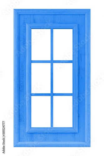 European style blue wooden window frame isolated on a white background