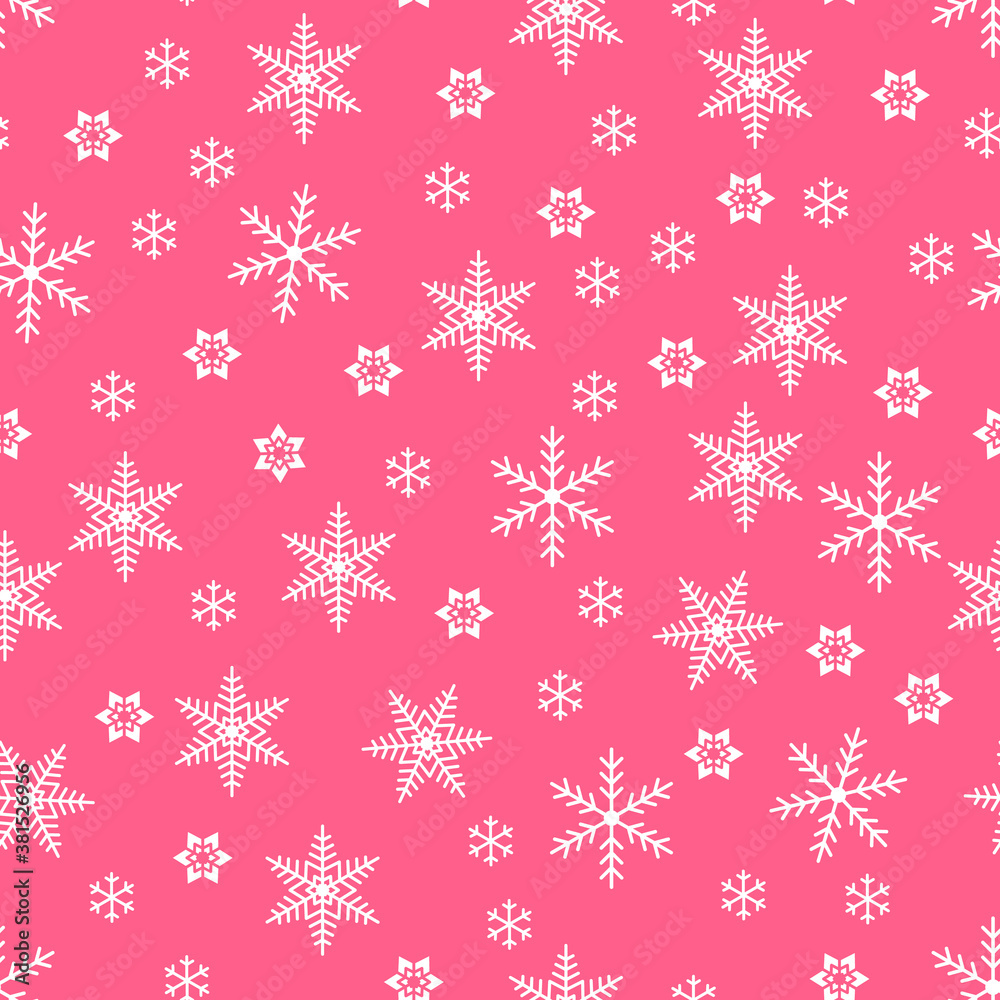 Christmas winter red snowflake seamless pattern on pink background