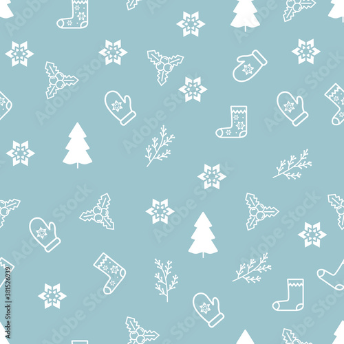 Christmas vector seamless pattern with gift and snowflake,